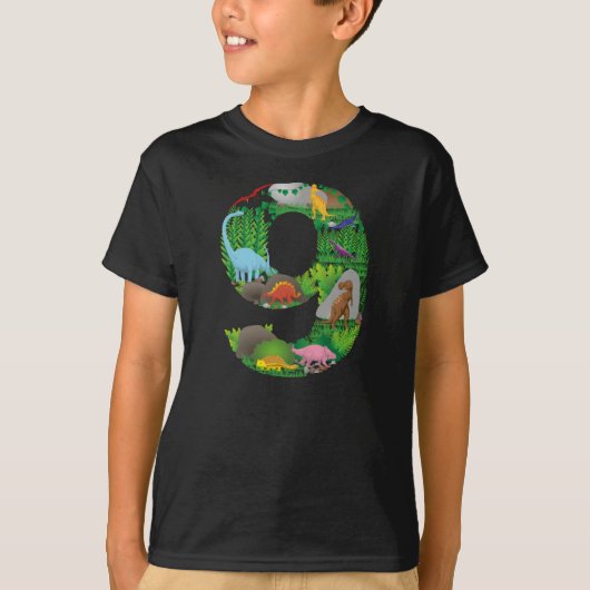 Dinosaurs Jungle Scene ninth Birthday number nine T-Shirt (Vorderseite)