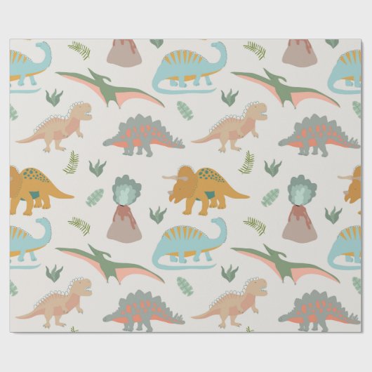 Dinosaurs Kids Hand Drawn Boho Dinosaur Pattern Geschenkpapier (Flach)