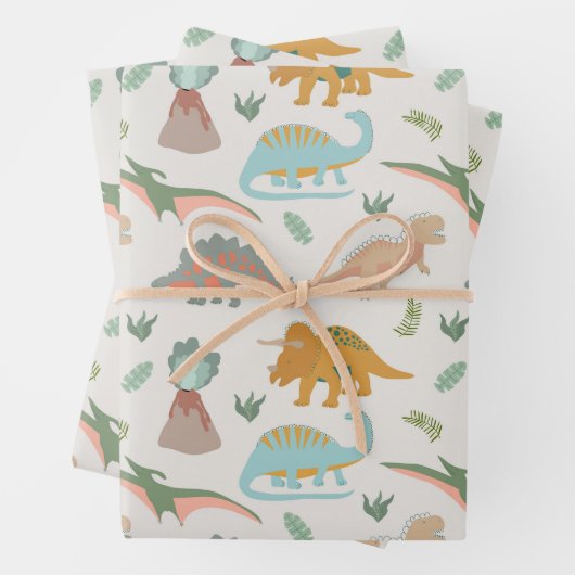 Dinosaurs Kids Hand Drawn Boho Dinosaur Pattern Geschenkpapier Set (Beispiel)