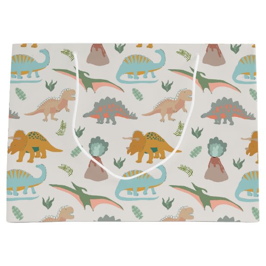 Dinosaurs Kids Hand Drawn Boho Dinosaur Pattern Große Geschenktüte (Vorderseite)