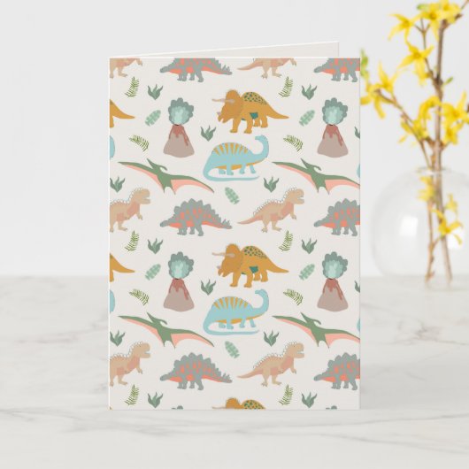 Dinosaurs Kids Hand Drawn Boho Dinosaur Pattern Karte (Gelbe Blume)