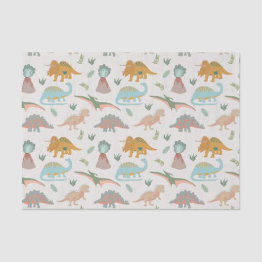Dinosaurs Kids Hand Drawn Boho Dinosaur Pattern Seidenpapier (Vorderseite)