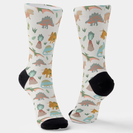 Dinosaurs Kids Hand Drawn Boho Dinosaur Pattern Socken (Gewinkelt)