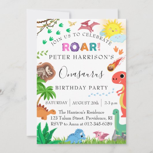 Dinosaurs Onasaurus Geburtstagsparty Einladung (Vorderseite)
