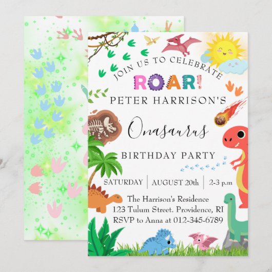 Dinosaurs Onasaurus Geburtstagsparty Einladung (Vorne/Hinten)