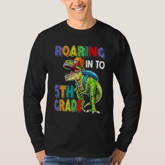 Dinosaurs Roaring Into 5th Grade Back To School T-Shirt (Vorderseite)