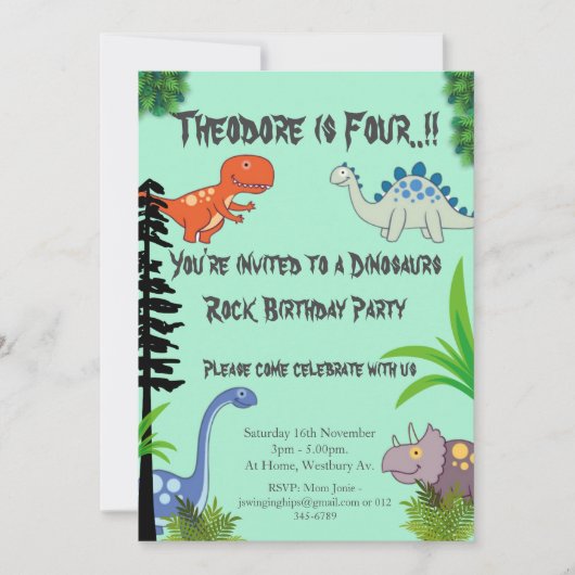 Dinosaurs Rock Birthday Party Einladung (Vorderseite)