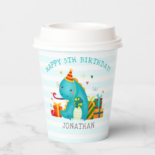 Dinosaurs Stomp Chomp and roar birhtday Boy Pappbecher (Rückseite)
