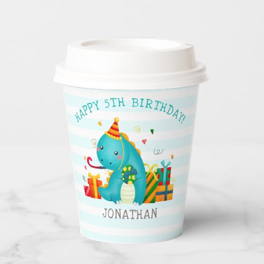 Dinosaurs Stomp Chomp and roar birhtday Boy Pappbecher (Vorderseite)