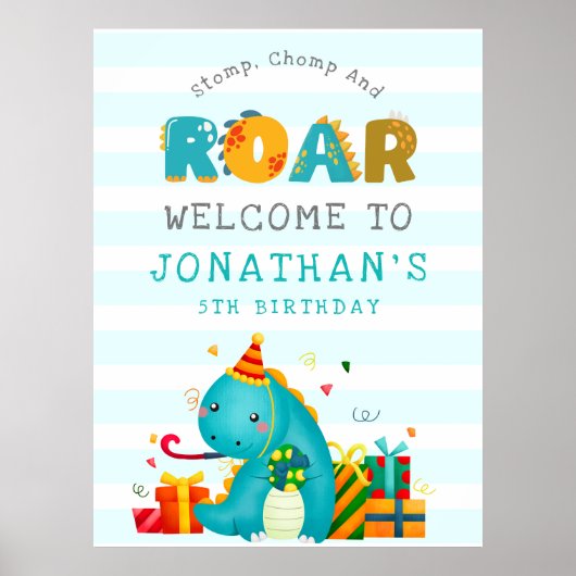 Dinosaurs Stomp Chomp and roar birhtday boy Poster (Vorne)