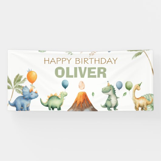 Dinosaurs T-Rex Boy Happy Birthday Banner (Horizontal)