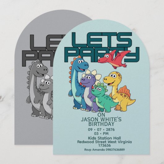 Dinosaurs Themed Boy Birthday Invitation  Einladung (Vorne/Hinten)