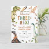 Dinosaurs Three-Rex boy 3rd birthday invite. Einladung (Stehend Vorderseite)