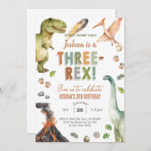 Dinosaurs Three-Rex boy 3rd birthday invite. Einladung (Vorne/Hinten)