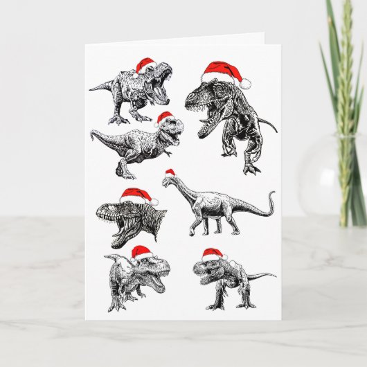DINOSAURS TRAARING WEIHNACHTSMANNMÜTZEN CHRISTMAS KARTE (Vorderseite)