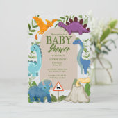 Dinosaurs, Volcano, T-Rex Baby Shower Theme Einladung (Stehend Vorderseite)