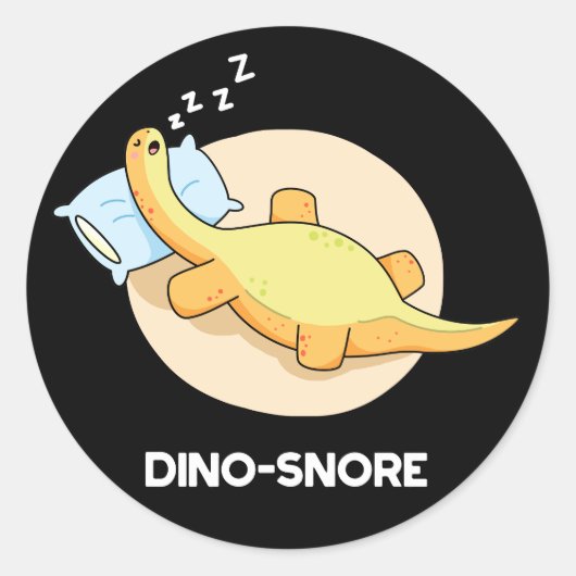 Dinosnore Funny Sleeping Dinosaur Pun Dark BG Runder Aufkleber (Vorderseite)