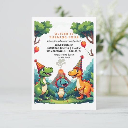 Dinosour Geburtstagsparty Einladungskarte (Stehend Vorderseite)