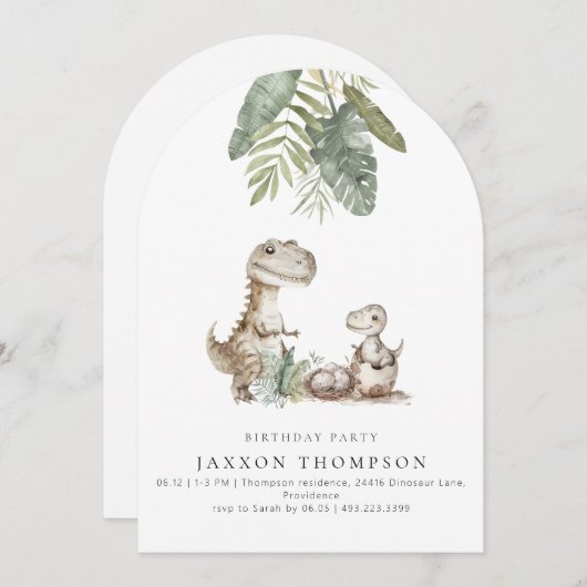 Dinosuar Arched Birthday Party Einladung (Vorne/Hinten)