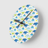 Dinosuar entwirft blaue und grüne runde wanduhr (Winkel)