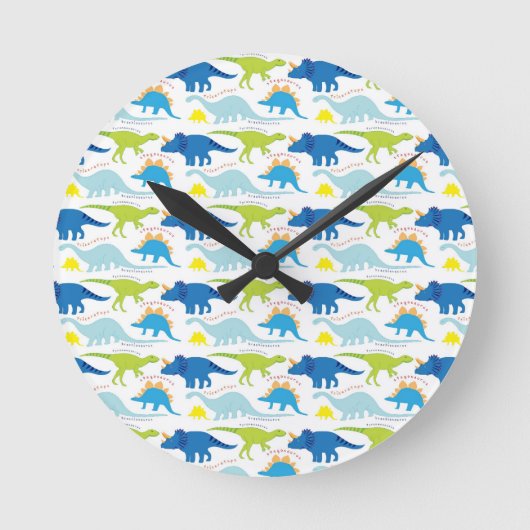 Dinosuar entwirft blaue und grüne runde wanduhr (Vorderseite)