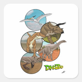 DinoZoo Dinosaurier Collage Quadratischer Aufkleber