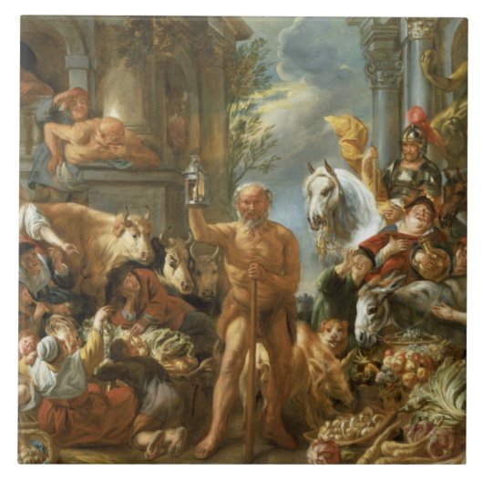 Diogenes, der nach einem ehrlichen Mann, c.1650-55 Fliese (Vorderseite)