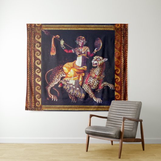 DIONYSOS MIT EINER SPEAR REITENDEN LEOPARD-griechi Wandteppich (Beispiel (Horizontal))