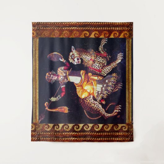 DIONYSOS MIT EINER SPEAR REITENDEN LEOPARD-griechi Wandteppich (Vorderseite)