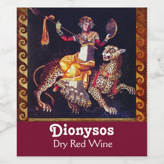DIONYSOS MIT EINER SPEAR REITENDEN LEOPARD-griechi Weinetikett (Einzelnes Label)