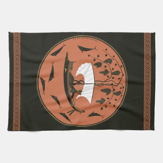 Dionysus Cup: Griechischer Gott auf Schiffen mit R Geschirrtuch (Horizontal)