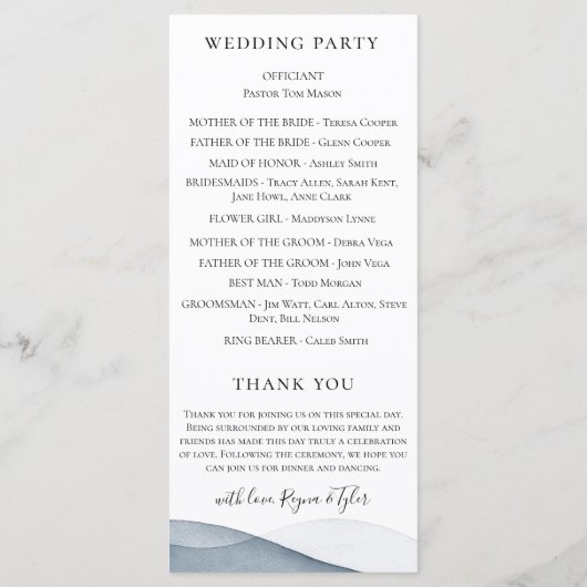 Dip Dye Blue Watercolor Wedding Programm (Rückseite)