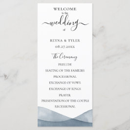 Dip Dye Blue Watercolor Wedding Programm