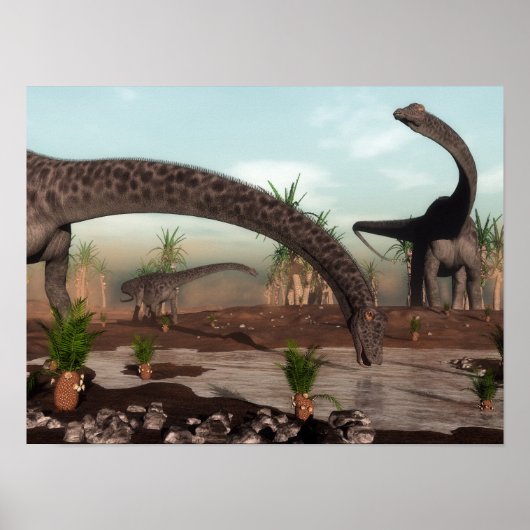 Diplodocus-Dinosaurier-Herde wird trinken Poster (Vorne)