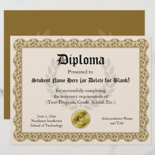 Diploma Certificate of Abschluss Gold 8.5x11
