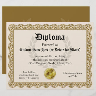 Diploma Certificate of Abschluss Gold 8.5x11