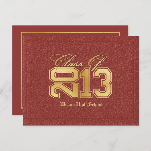 Diploma Themed Red & Gold Class of 2013 Abschluss Einladung (Vorne/Hinten)