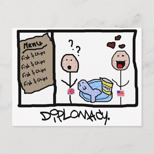 Diplomatie: Fisch und Chips Postkarte (Vorderseite)
