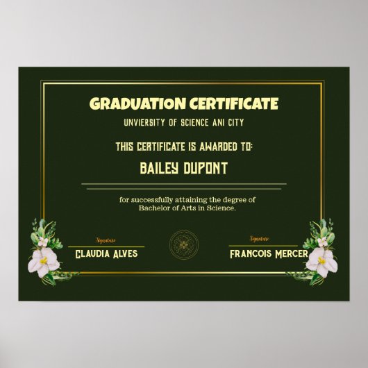 Diplomzeugnis für klassischen Uni-Abschluß Poster (Vorne)