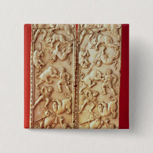 Diptych mit einer Löwejagdszene Button