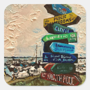 "Direction Marker on Kelley's Island"-Aufkleber Quadratischer Aufkleber
