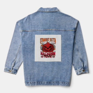 Direkt aus Halloween Town Rote Kürbis-Geister L Jeansjacke
