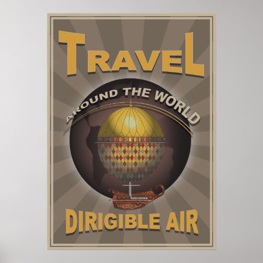 Dirigiable Air Steampunk Vintag World Travel Poster (Vorne)