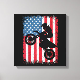 Dirt Bike American Flag Motocross Biker Men Boys V Leinwanddruck