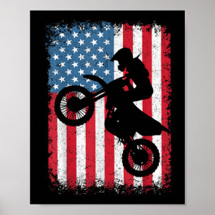 Dirt Bike American Flag Motocross Biker Men Boys V Poster