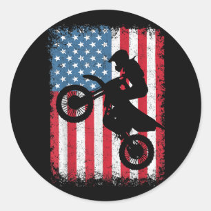 Dirt Bike American Flag Motocross Biker Men Boys V Runder Aufkleber