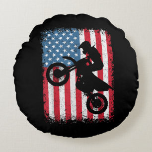 Dirt Bike American Flag Motocross Biker Men Boys V Rundes Kissen