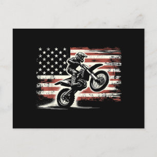 Dirt Bike American Flag Motocross Biker Vintag USA Feiertagspostkarte