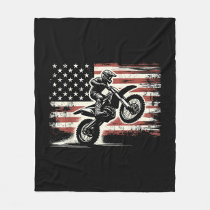 Dirt Bike American Flag Motocross Biker Vintag USA Fleecedecke