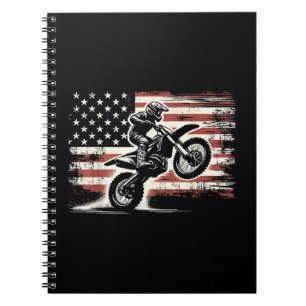 Dirt Bike American Flag Motocross Biker Vintag USA Notizblock
